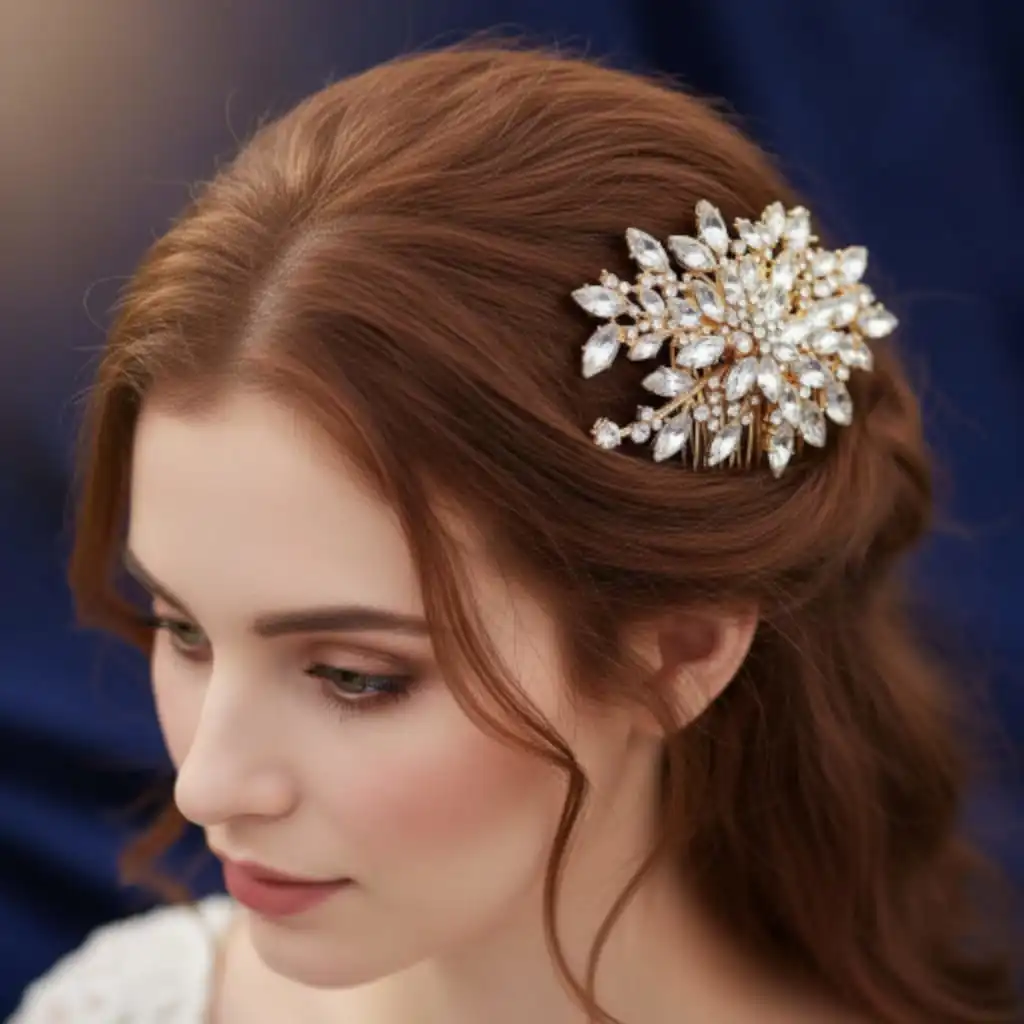 Crystal Floral Bridal Hair Comb – Gold Finish