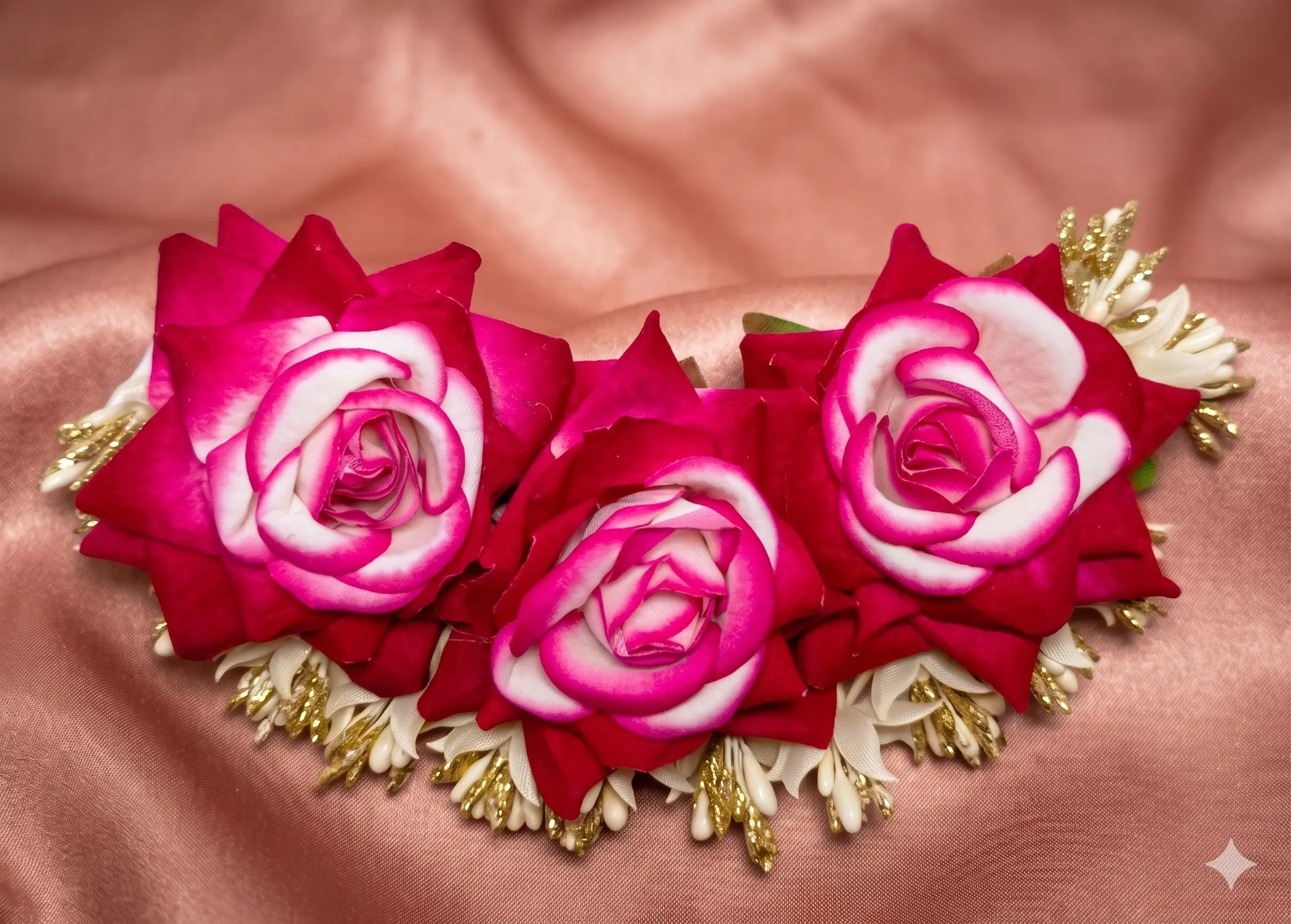 Dual Tone Magenta Rose & Mogra Hair Bun Gajra