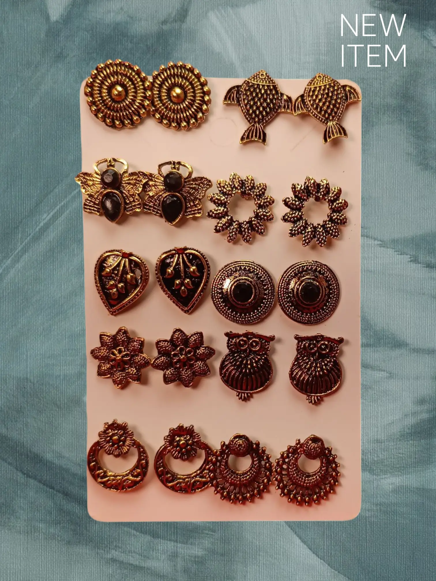 Antique Gold-Plated Ethnic Stud Earring Set (Pack of 10 Pairs)